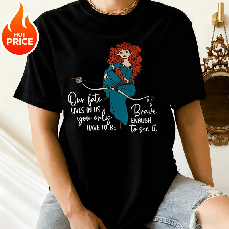 Camiseta de verano para niños y niñas de la princesa Merida de Disney, camisa de manga corta holgada y cómoda para hombres y mujeres, novedad de 2026