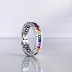 WPB S925 Sterling Silver Rings Rainbow Ring Color Women Luxury Jewelry Personalized Bright Zircon Design Girl Gift Party