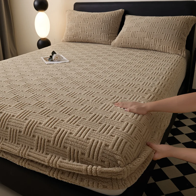 

Зимняя теплая простыня из кораллового флиса с эластичными лентами, наматрасник, плюшевое пушистое постельное белье, простыня, двойной размер Queen