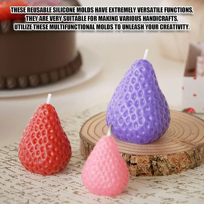 2Pcs 4 Cavity Strawberry Silicone Mold Candle Soap Resin Gypsum DIY Fruit Craft Cake Decor Home Handmade Ornament