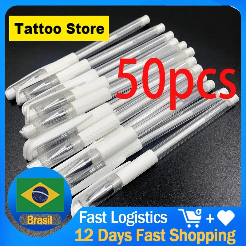 

50pc Microblading Supplies Tattoo Marker Pen Permanent Makeup Accessories White Surgical Skin Marker Pen for Eyebrow Scribe Tool