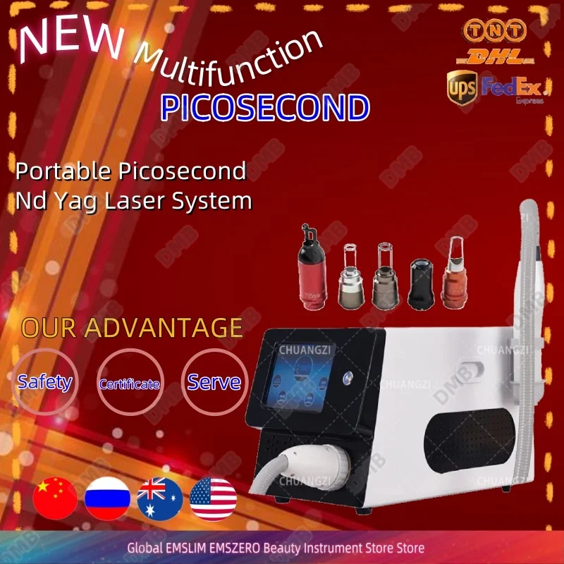 Picosecond Laser Q-Switch Tattoo Remover verwendet Smart 4 Wellenlänge 532 NM 755 NM 1064 NM 1320 NM aufhellende Haut zum Entfernen von Flecken