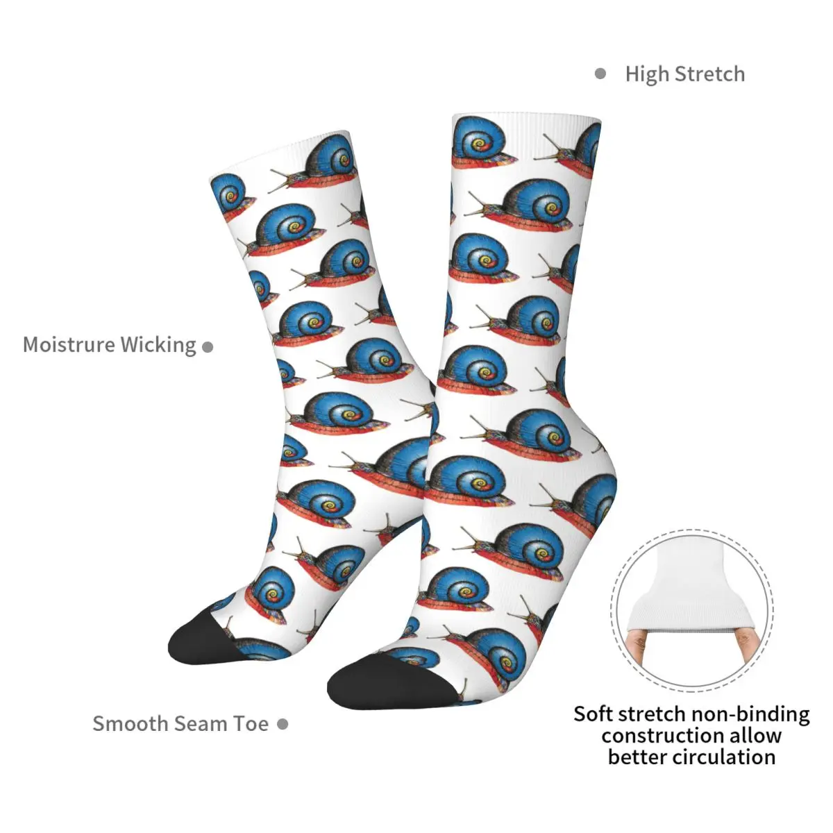 Artistic Snail Theme Socks Harajuku Sweat Absorbing Stockings All Season Long Socks Accessories for Unisex Gifts