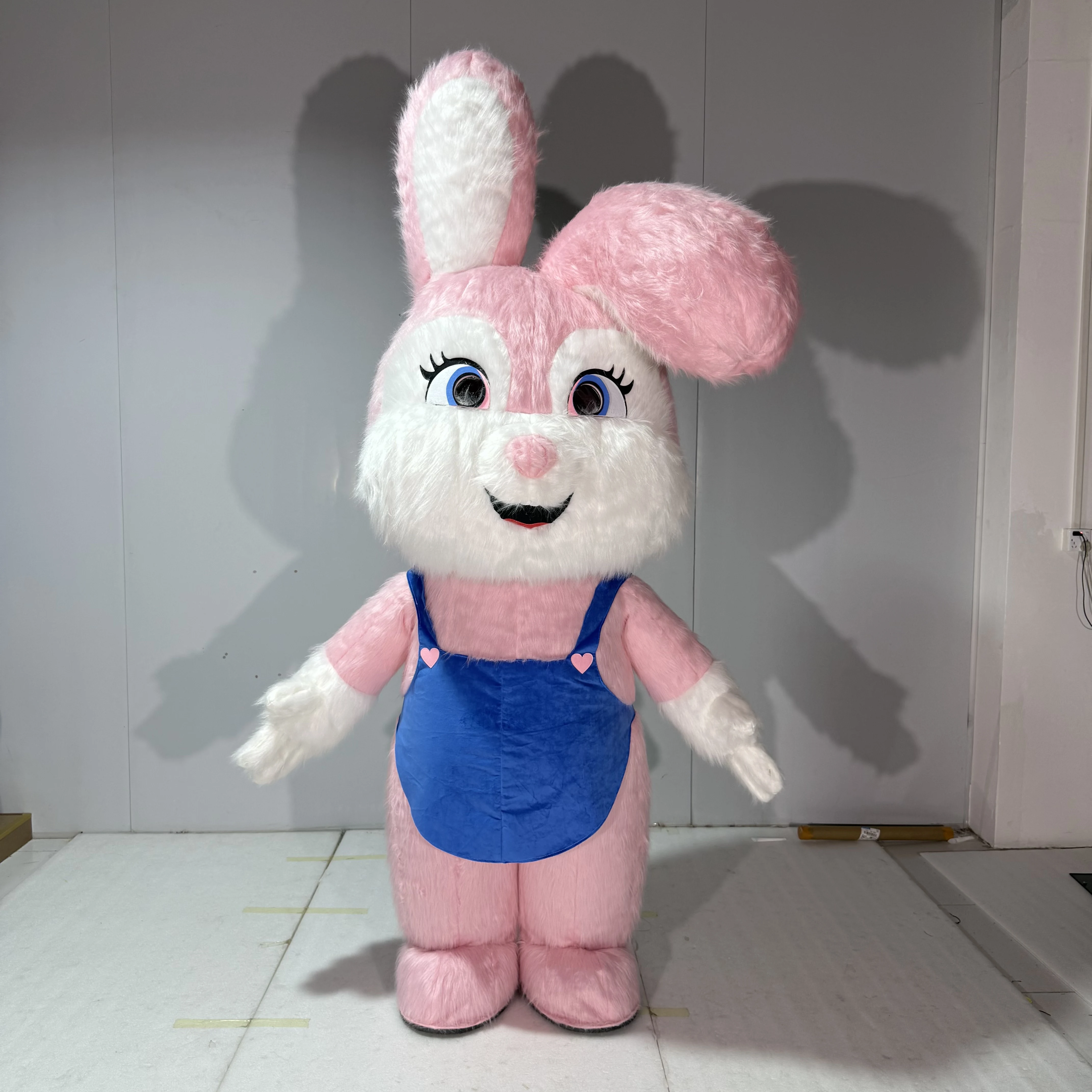 Aufblasbares Rosa Hasen-Maskottchen-Kostüm für Erwachsene, Weihnachts- und Party-Outfits, Bühnenshow ohne Batterie