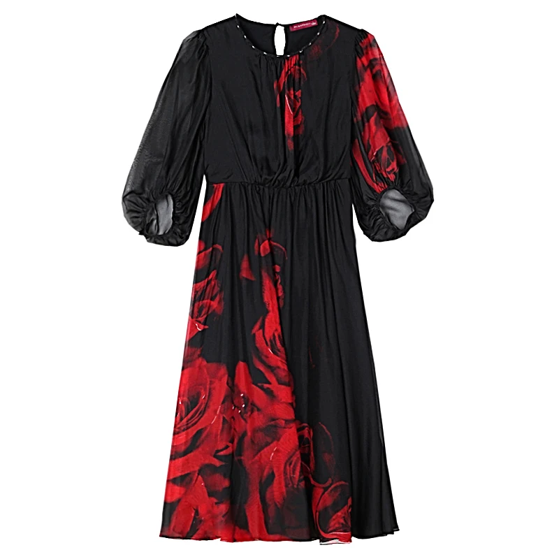 2025 Vacanza primaverile Boho Beach Hepburn Maxi abiti da donna Stampa vintage Elegante abito da sera estivo in seta di lusso