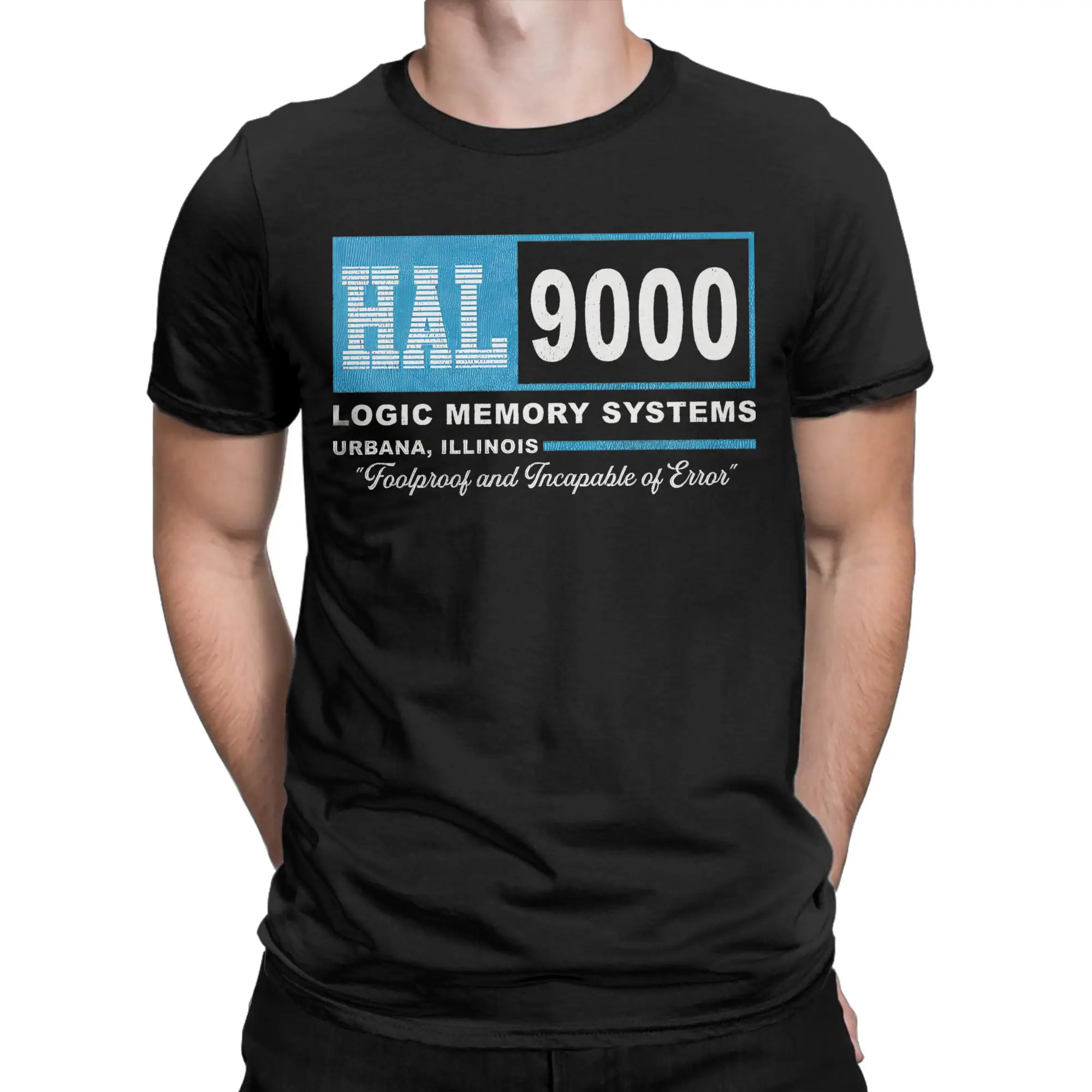 HAL-9000 Worn T Shirts Men's  Cotton Awesome T-Shirts Round Neck Space Odyssey Tee Shirt Short Sleeve Clothing Plus Size