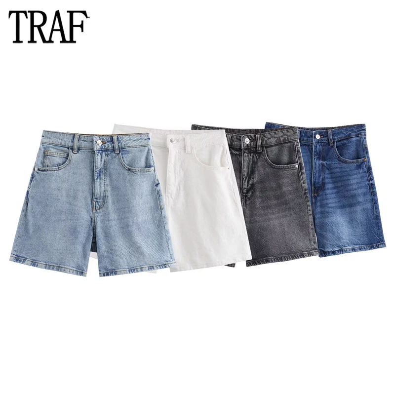 

TRAF 2024 Denim Shorts for Women High Waist Mini Shorts Women Summer Mom Fitness Shorts Woman Beach Jeans Bermuda Shorts Woman