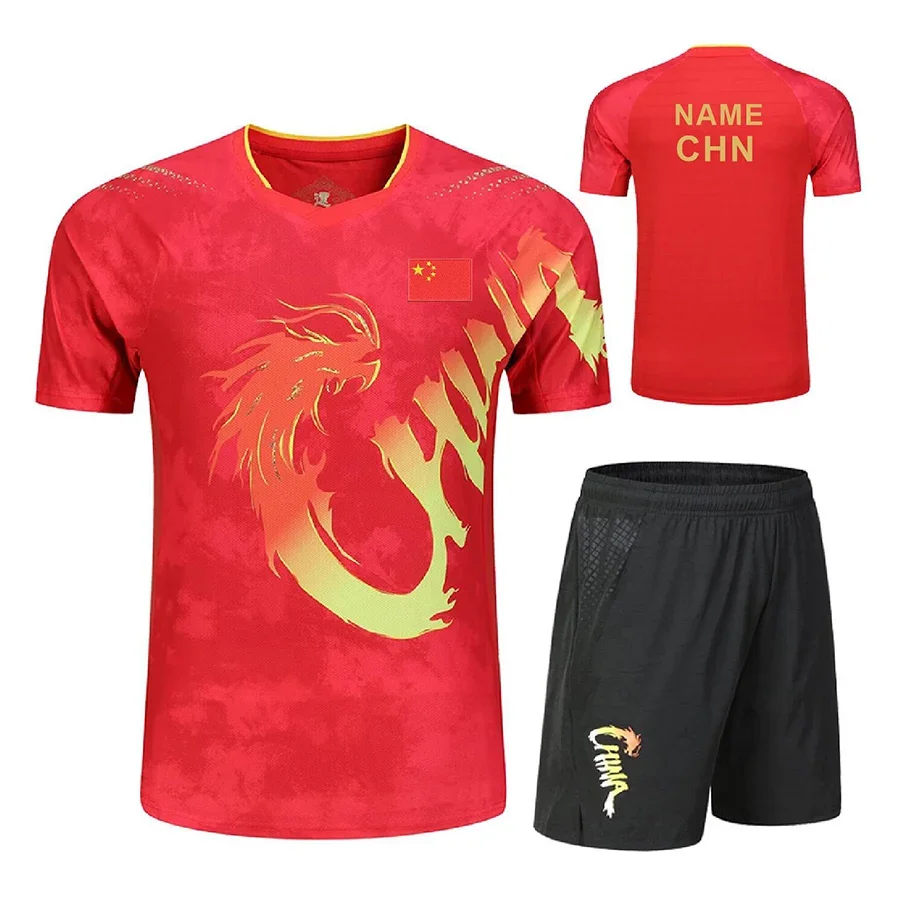 

Custom Text 2024 CHINA Dragon uniform Championship Table Tennis shirts shorts suits for Men Women Children pingpong sports set