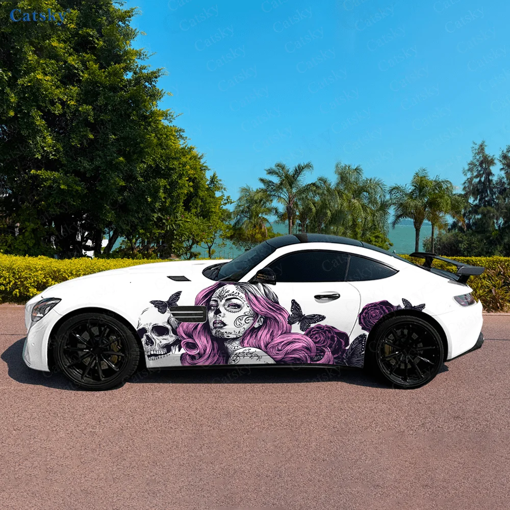 

Tattoo Beauty Skull Car Side Sticker Decoration, PVC Waterproof Scratch Resistant Decal, Car Protection, Auto Accessories Gift