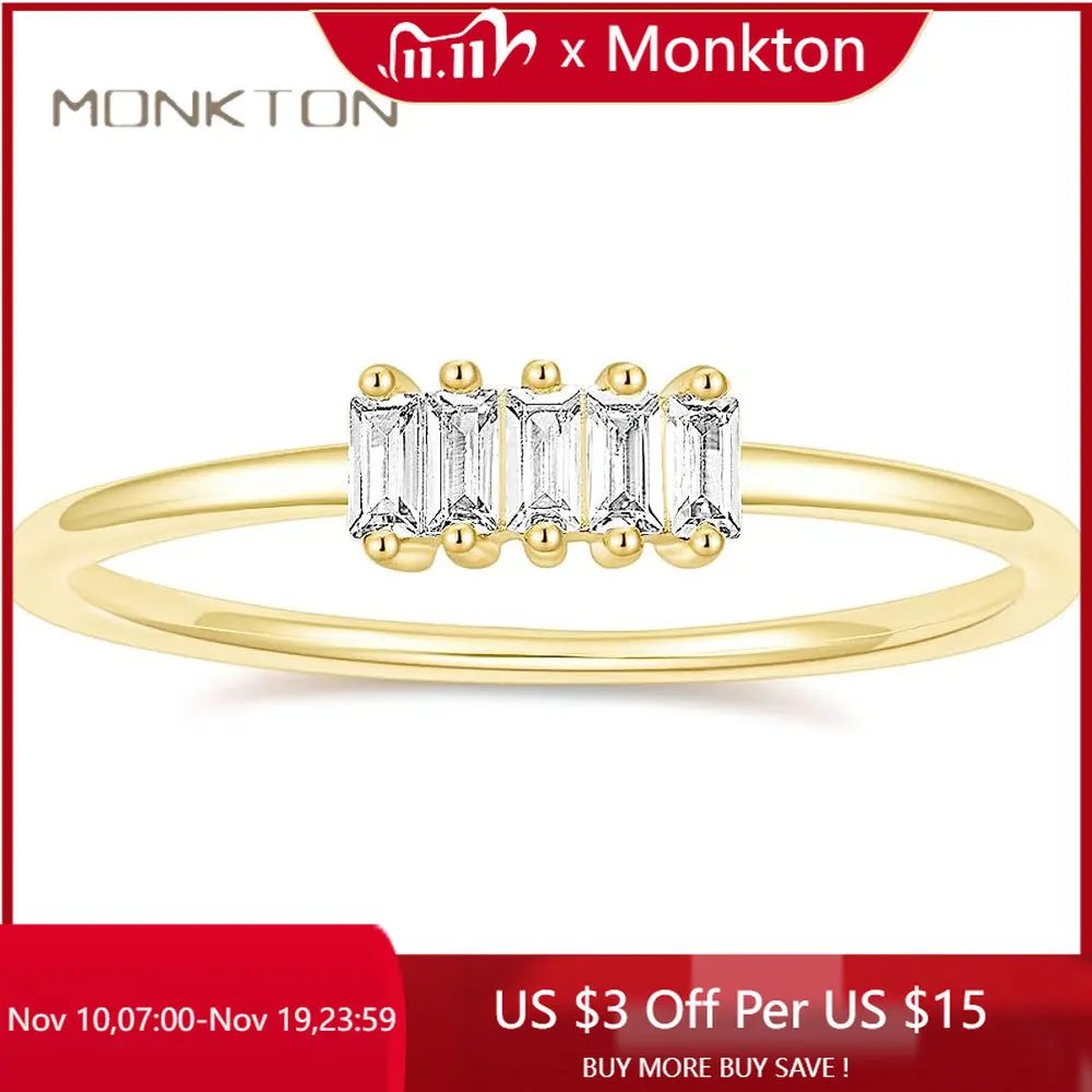 

Monkton Luxury Baguette Cubic Zirconia Wedding Rings for Women Classic Gold Color Stacking Finger Ring Party Jewelry кольца