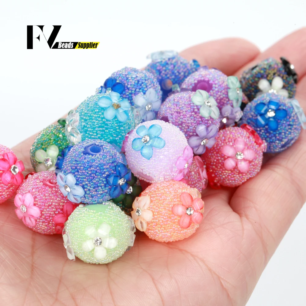 1/5Pcs 18/15MM Suger Flower DIY Beads Making/Rhinestone Effect/Acrylic Bead/Hand Made/Jewelry Findings Bracelet Accessories