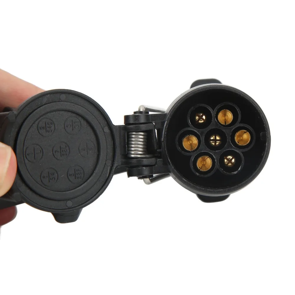 

7 Way Round Trailer Plug Adapter Ergonomic Conductivity Terminals Wire Connector Coiled Cable RV Truck Conversion