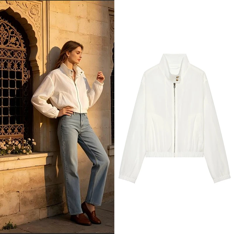 Guobioziy Women's Top 2026 New Style Women's Short Stand Collasr Zip Jacket Versatile For Various Inner Wear And Bottoms
