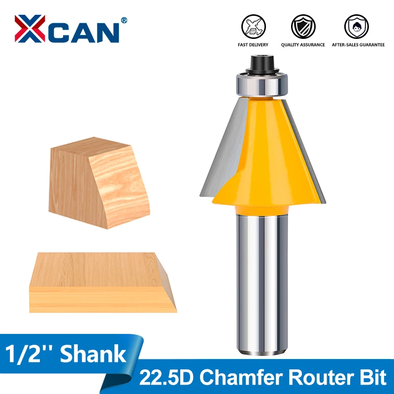 

XCAN 1pc 22.5D Chamfer Router Bit 1/2'' Shank Tungsten Carbide V Shape CNC Wood Milling Cutter for Woodworking Slotting Cutter