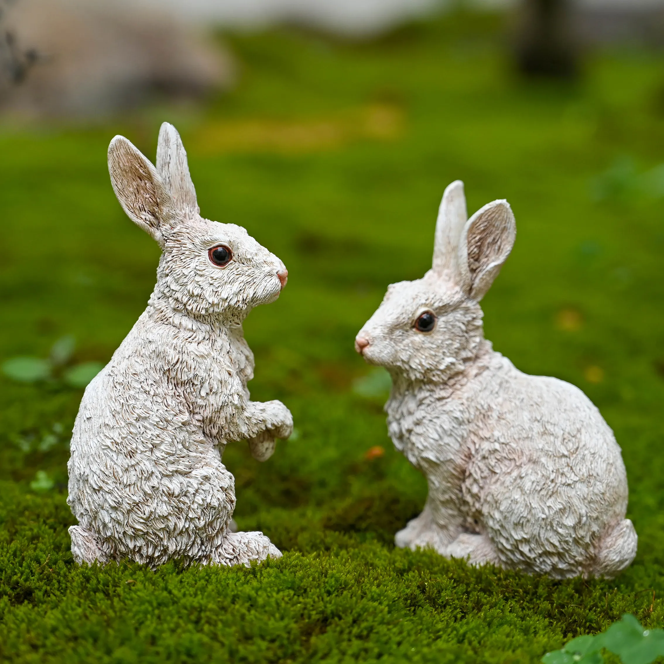 Realistic Resin Rabbit Figurine Cute Bunny Statue Home Decor Bonsai Micro Landscape Ornament Easter Gift Yard Garden Decoration