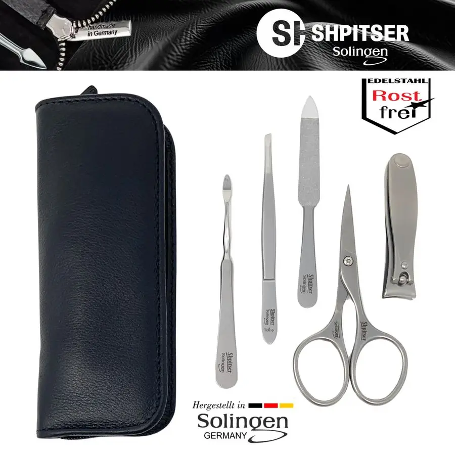 Manicure and Pedicure Set of 5 Surgical Stainless Steel Instruments, Made in Solingen, Germany, Luxury Topinox Grooming Kit In F