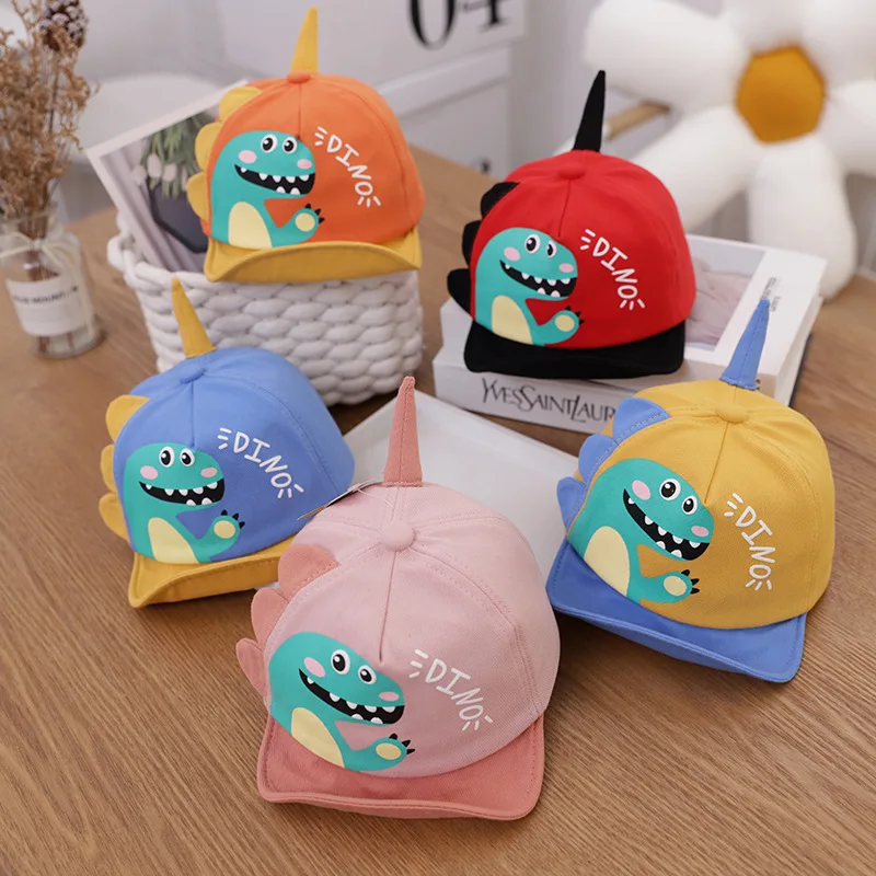 Cute Cartoon Baby Baseball Cap Spring Summer Dinosaur Baby Boy Girl Outdoor Sun Hat Soft Brim Adjustable Kids Visor Caps 1-2Y