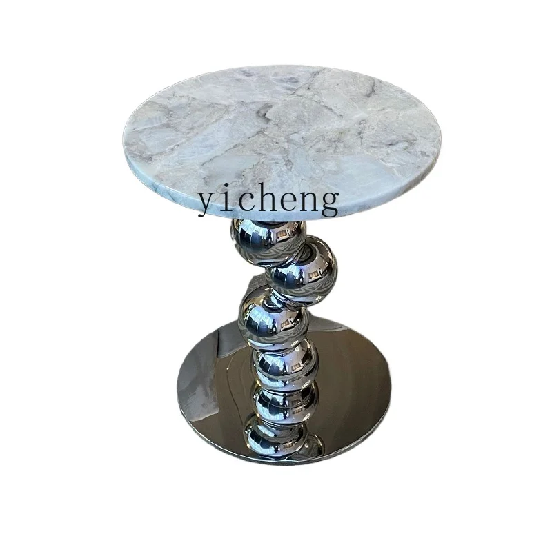 

Tqh Natural Marble Minimalist High Sense round Tea Table Sofa Side Table Designer Model Light Luxury Living Room Corner Table