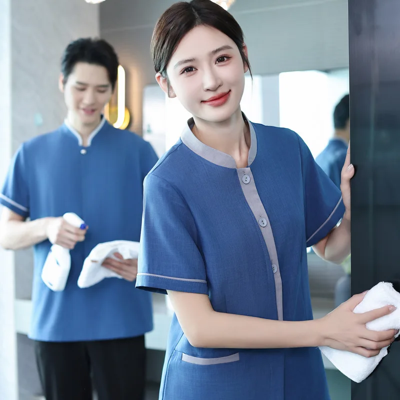 호텔 객실 청소원 유니폼 프로퍼티 호텔 몰 공공장소 위생 작업자 유니폼 여름 짧은 소매