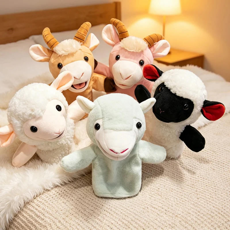 

25cm Stuffed Plush Animals Toys Hand Finger Story Puppet Kawaii Dolls Educational Toys Goat Sheep Alpaca Kids Girl Birthday Gift
