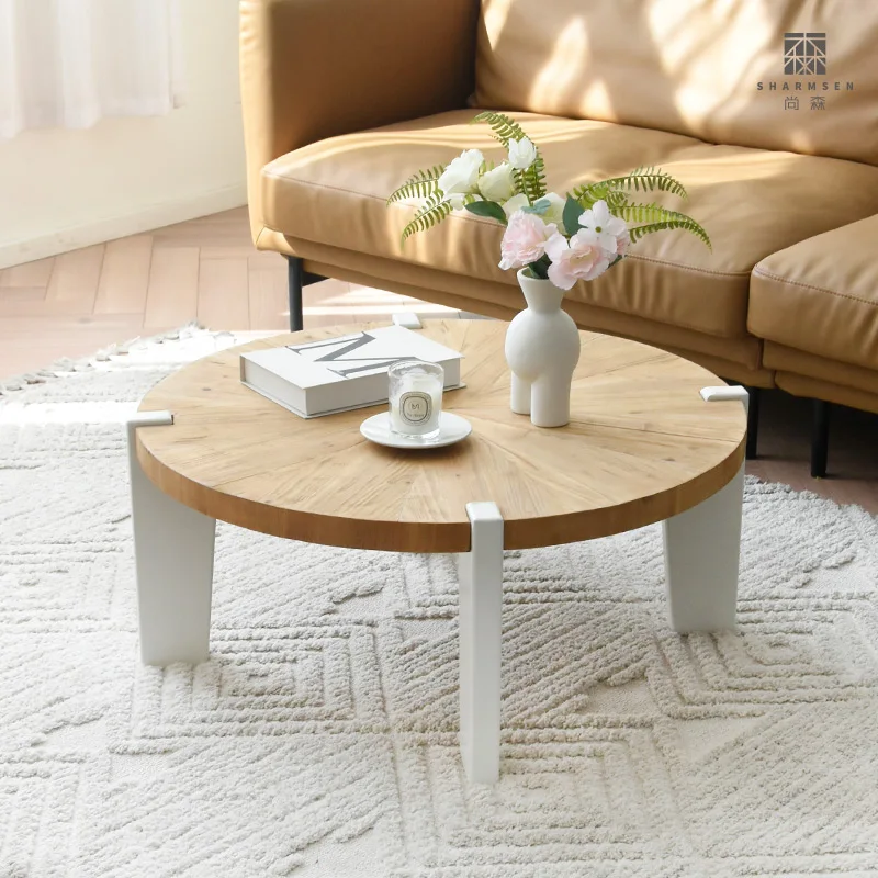 

Round coffee table Nordic cream style Japanese log color small apartment leisure simple living room low table B & B