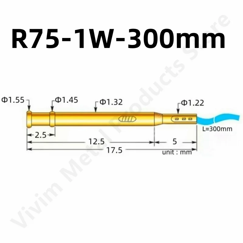 R75-1W-300mm Brass Tube Receptacle For Spring Test Probe Test Pin P75-B1 P75-B Needle Sleeve Seat Dia 1.32mm 28AWG Wire PCB Test