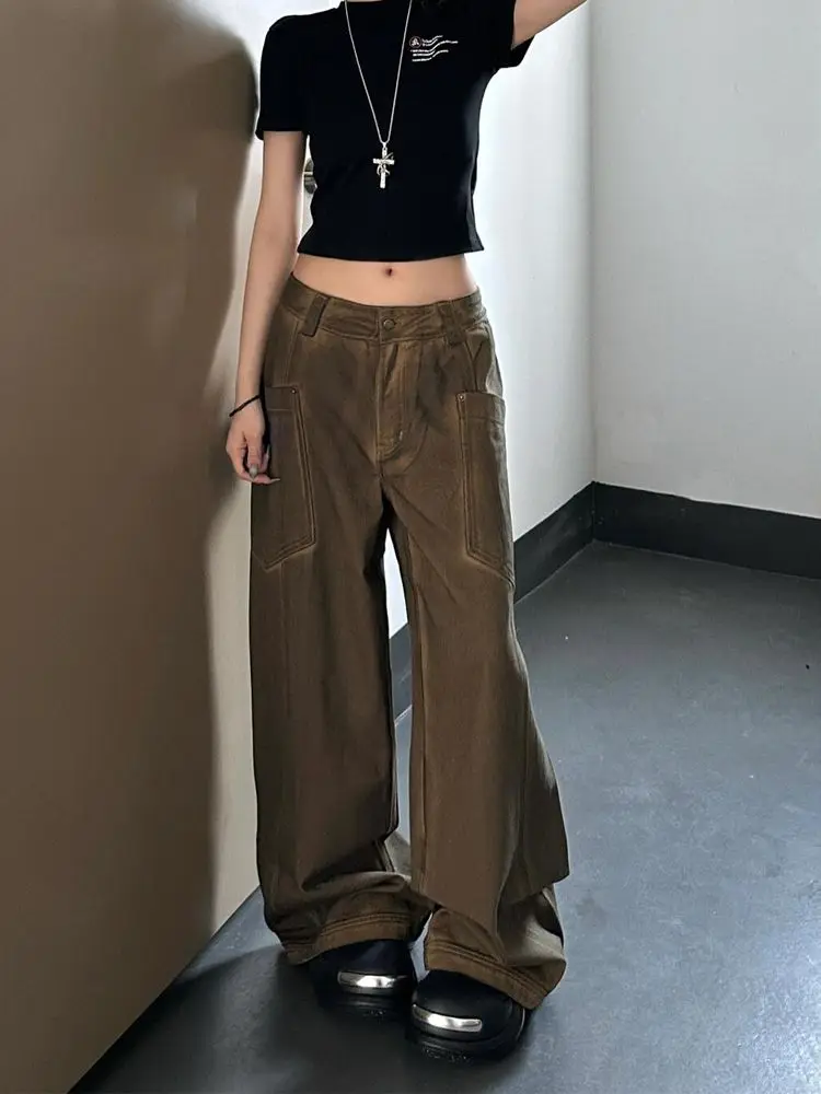 ADAgirl-Pantalon cargo vintage surdimensionné pour femme, jean en denim, bas décontractés Harajuku, surintendant des années 90