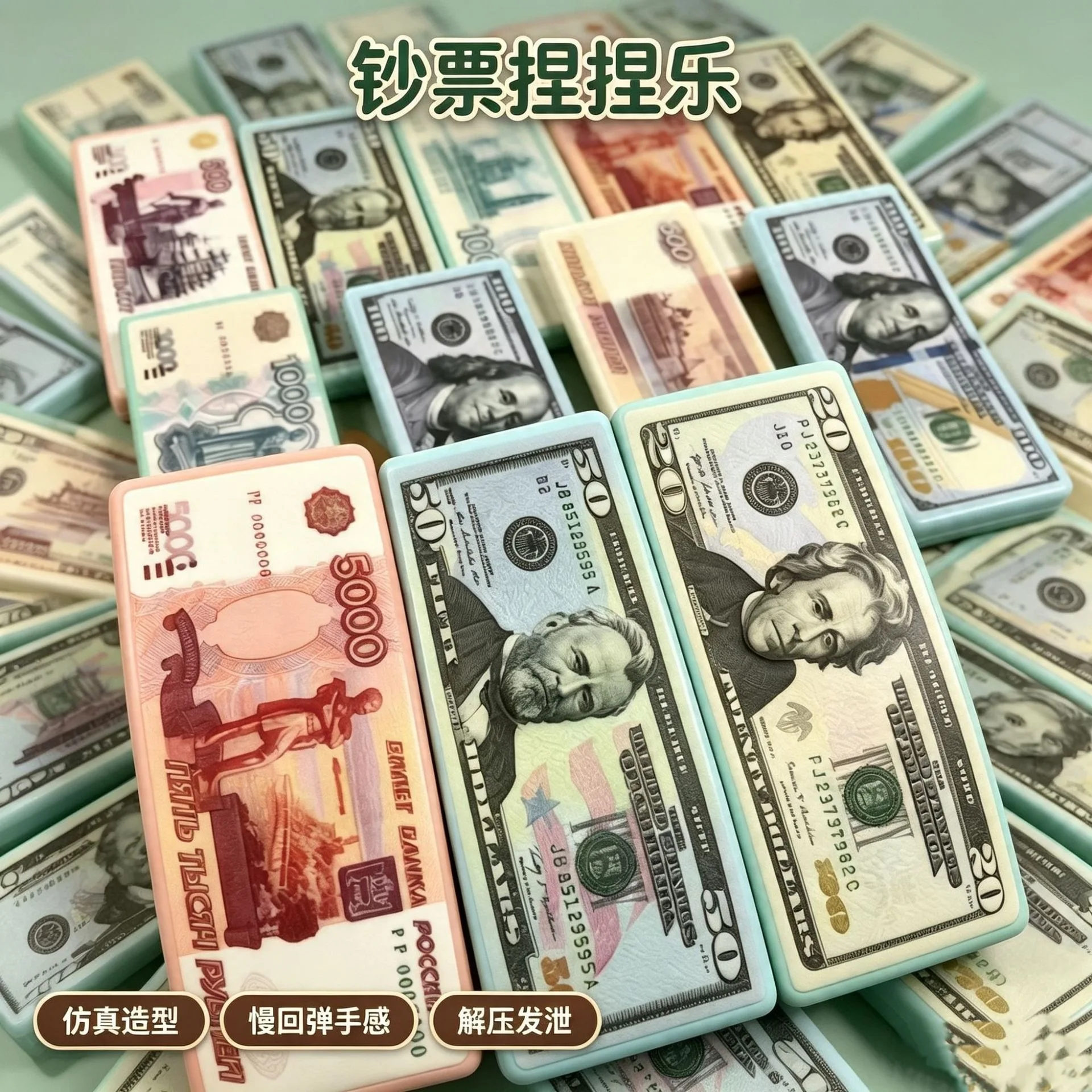 PU Dollar Bill Squishy, Slow Rebound Stress Relief Toy, Thick Soft Simulated US Banknote Squeeze Fidget Toy
