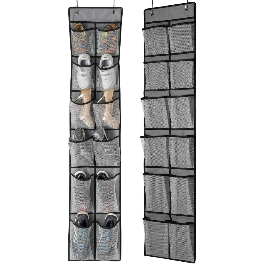 

Over The Door Shoe Organizer 2 PackMesh Pockets Hanging Shoe Rack Over The Door Shoe Storage Closet with 4 Hooks Washable and B
