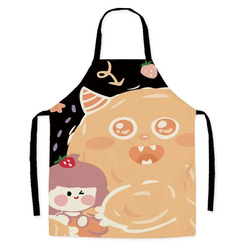 Creative parent-child apron cartoon pattern sleeveless linen anti-fouling apron kitchen cooking baking apron