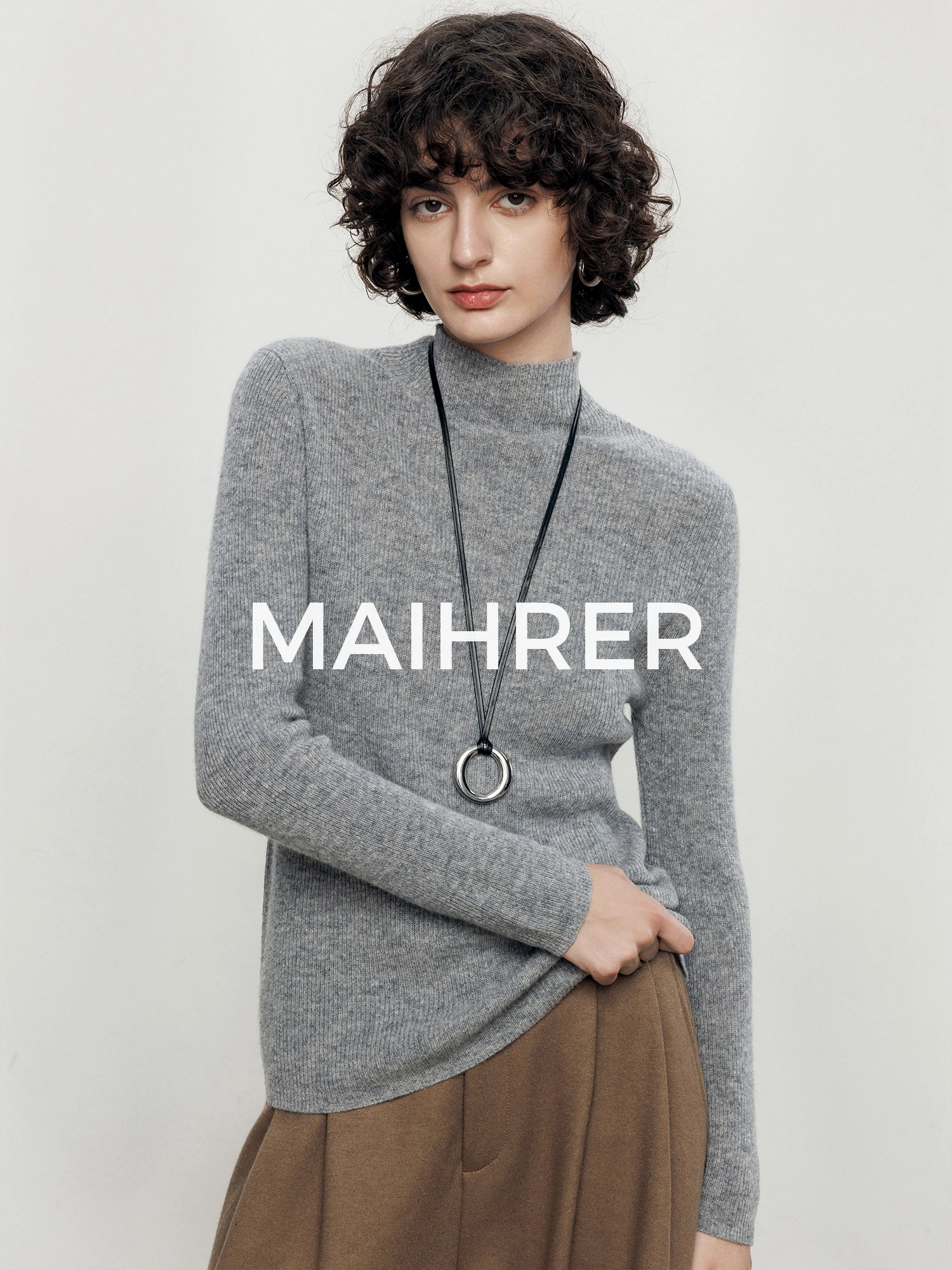 

Теплый и комфортный женский облегающий трикотажный топ из чистой шерсти с длинным рукавом для осени и зимы