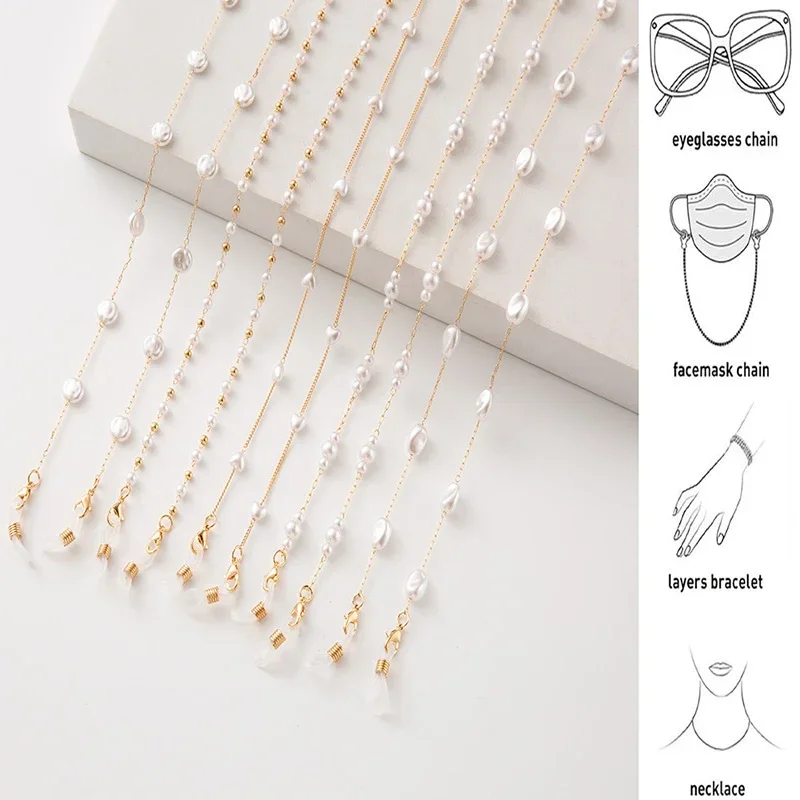 Fashion Pearl Glasses Chain for Women Luxury Beads Sunglass Lanyard Heart Charm Mask Strap Holder Neck Cord Eyewear Jewelry Gift