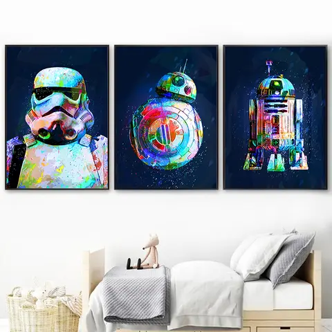 Star Wars Poster Watercolor R2-D2 Prints Sci-Fi Kids Boys Birthday Gift Canvas Painting Robot BB-8 Pictures For Kids Room Decor