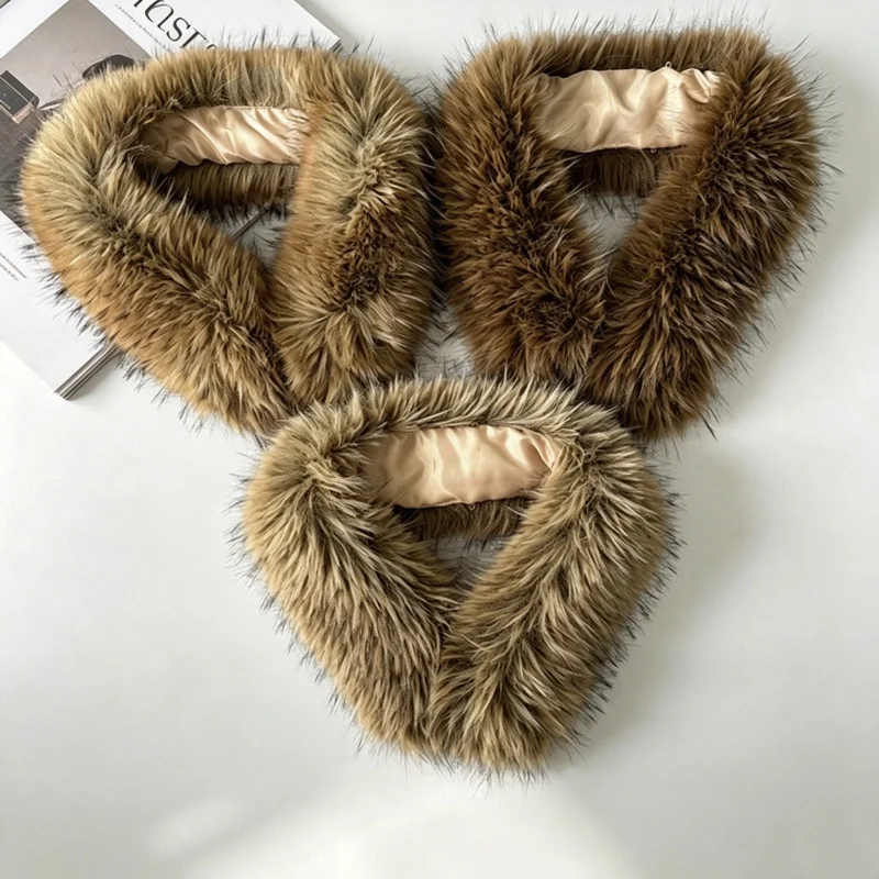 Winter Coat Plush Fur Collar Trim Hoodie Faux Fur Collars for Hood Collar Shawl Down Coat Hood Warm Fur Scarf Мех Для