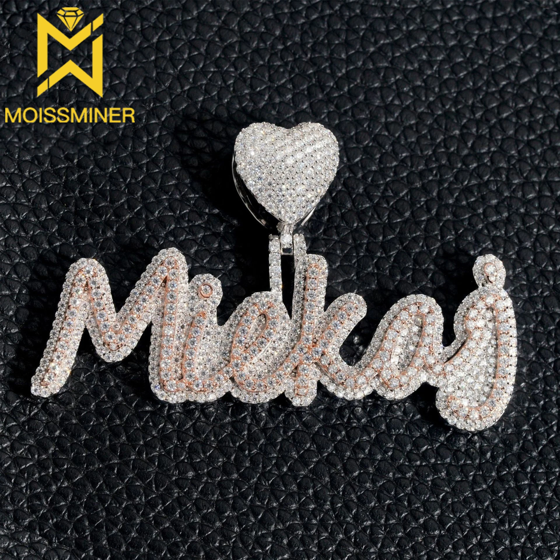 Moissanite S925 plata letras personalizadas colgante de fianza de amor helado para hombres collares joyería de Hip Hop probador de diamantes GRA