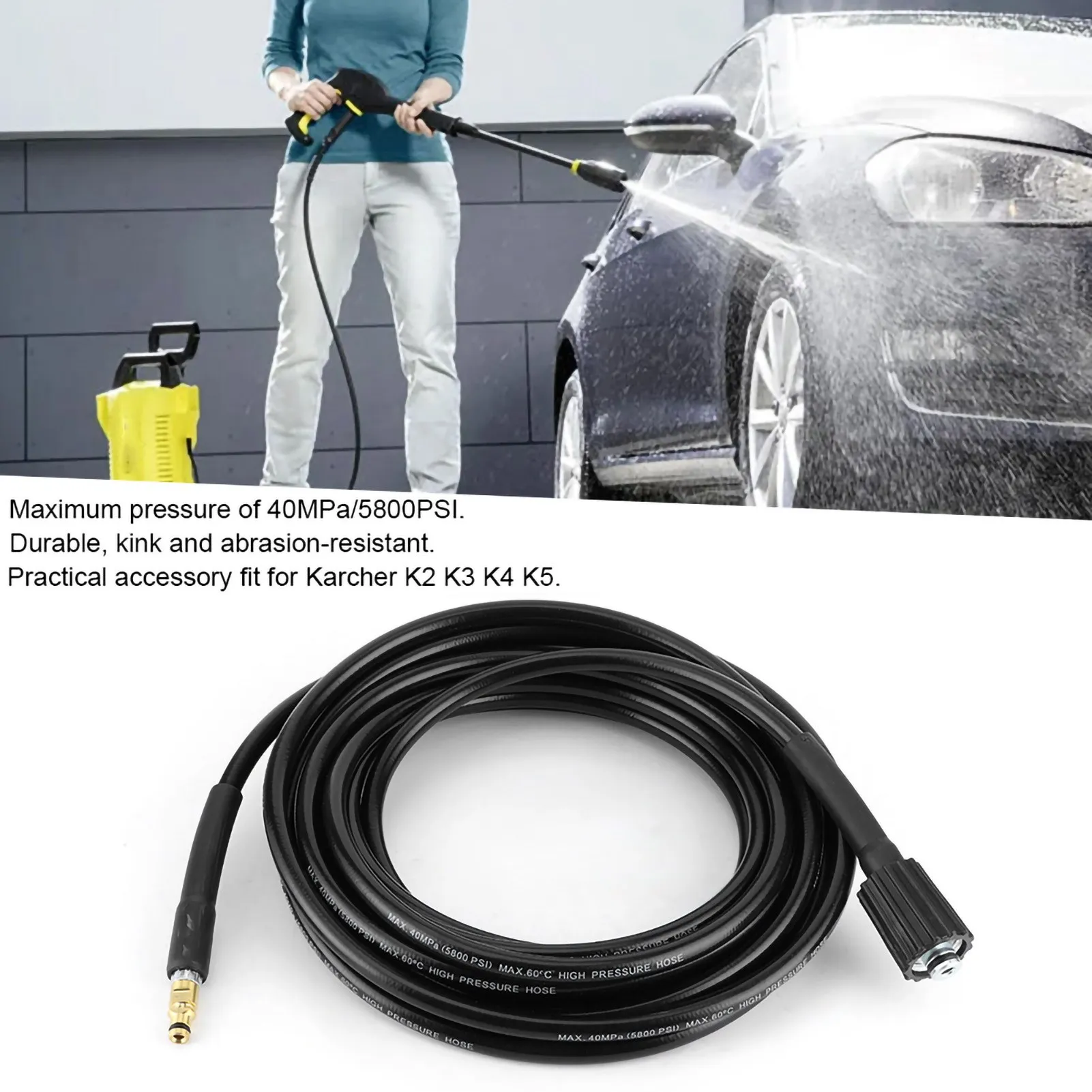 6m/8m/10m/15m 40MPa/5800PSI Auto Washer Hose High Pressure Water Cleaning Rubber Pipe Fit for Karcher K2 K3 K4 K5