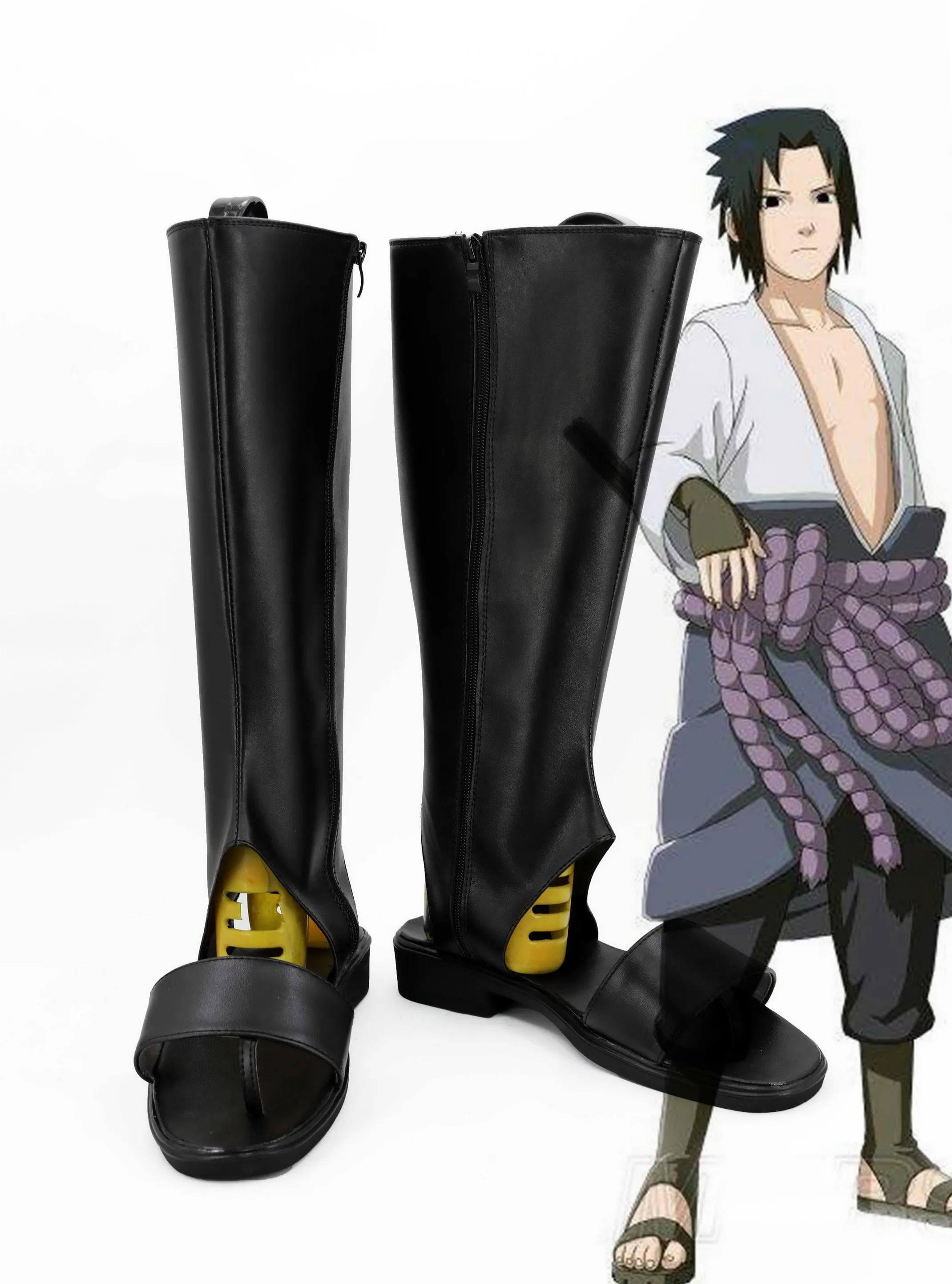 Sasuke Uchiha Cosplay Shoes Boots Anime Halloween Carnival Party PU Leather Boots Custom Made