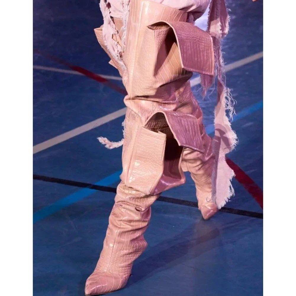 

Pink Pocket Over The Knee Boots Matte Leather Pointed Toe Shoes for Women Stilettos High Heels Shoes 2023 Zapatos Para Mujere