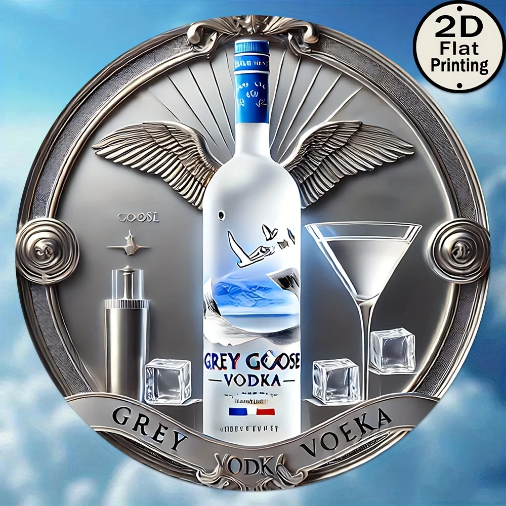 Letrero Metálico Vintage 'Sabor a Lujo' de Vodka Grey Goose con Diseño de Hielo y Alas, Decoración Rústica para el Hogar y la Oficina