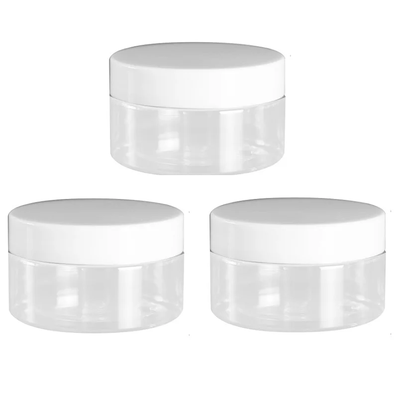 

50Pcs Clear Packaging Plastic Cream Jar 68Dia. Cosmetic Container 100ml Portable Refillable Plastic Empty Bottle PET White Lids