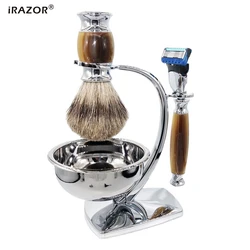 iRAZOR Classic Men F5 5 Edges Fusion Razor Kit Replacement Blade Manual Shaver Shaving Bowl and Brush Gift Set