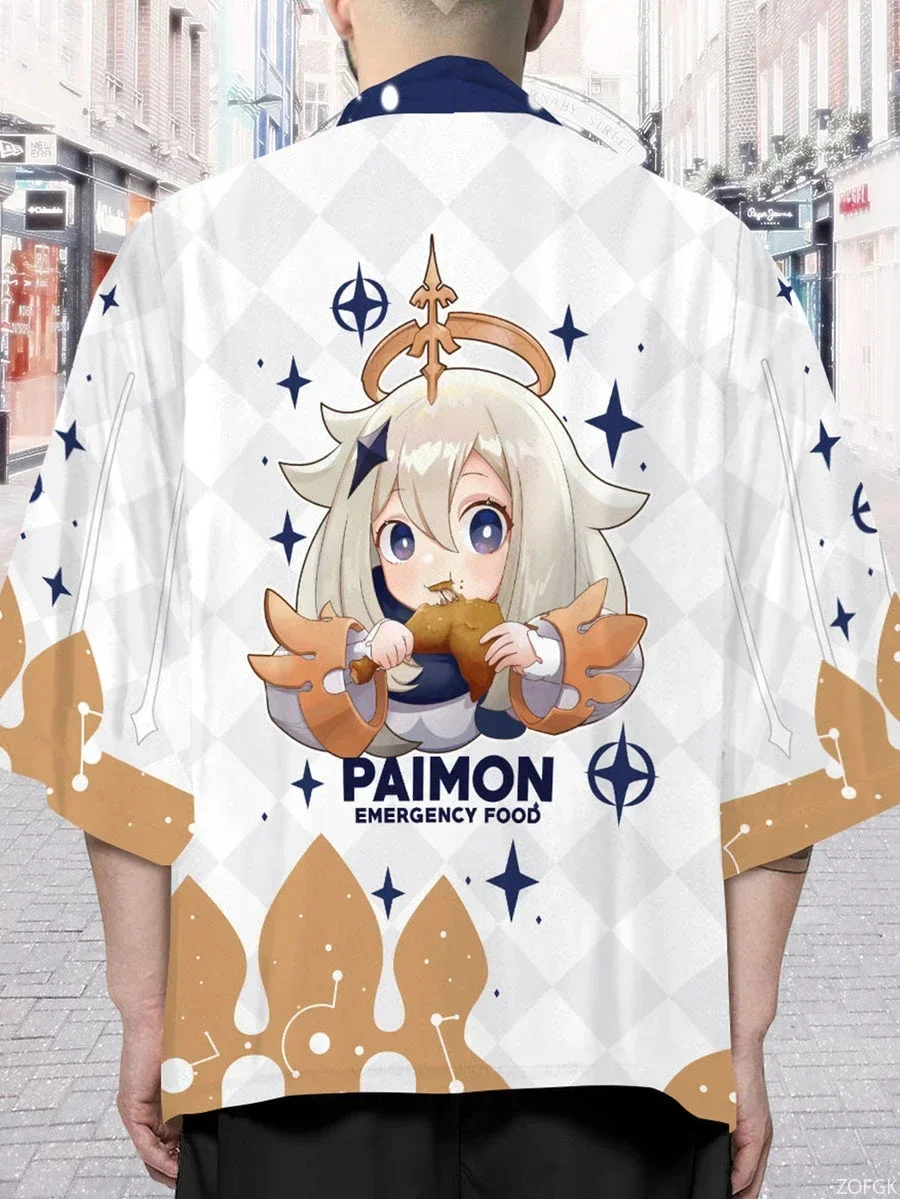 Zweidimensionaler Anime-Kimono-Umhang, lockeres, lässiges Design, halbe Ärmel, 3-Druck, Sommer-Top-Strickjacke