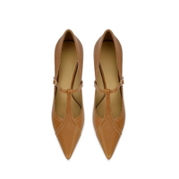 2025 New Genuine Leather Office Ladies Pumps Pointed Toe T-strap Thin High Heels Mary Janes Leather Shoes for Women Dress