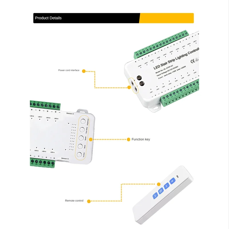 A08F-28CH Intelligent Sensor Stair Light Controller DC12V-DC24V Stair Step Light Controller LED Strip Dimmer
