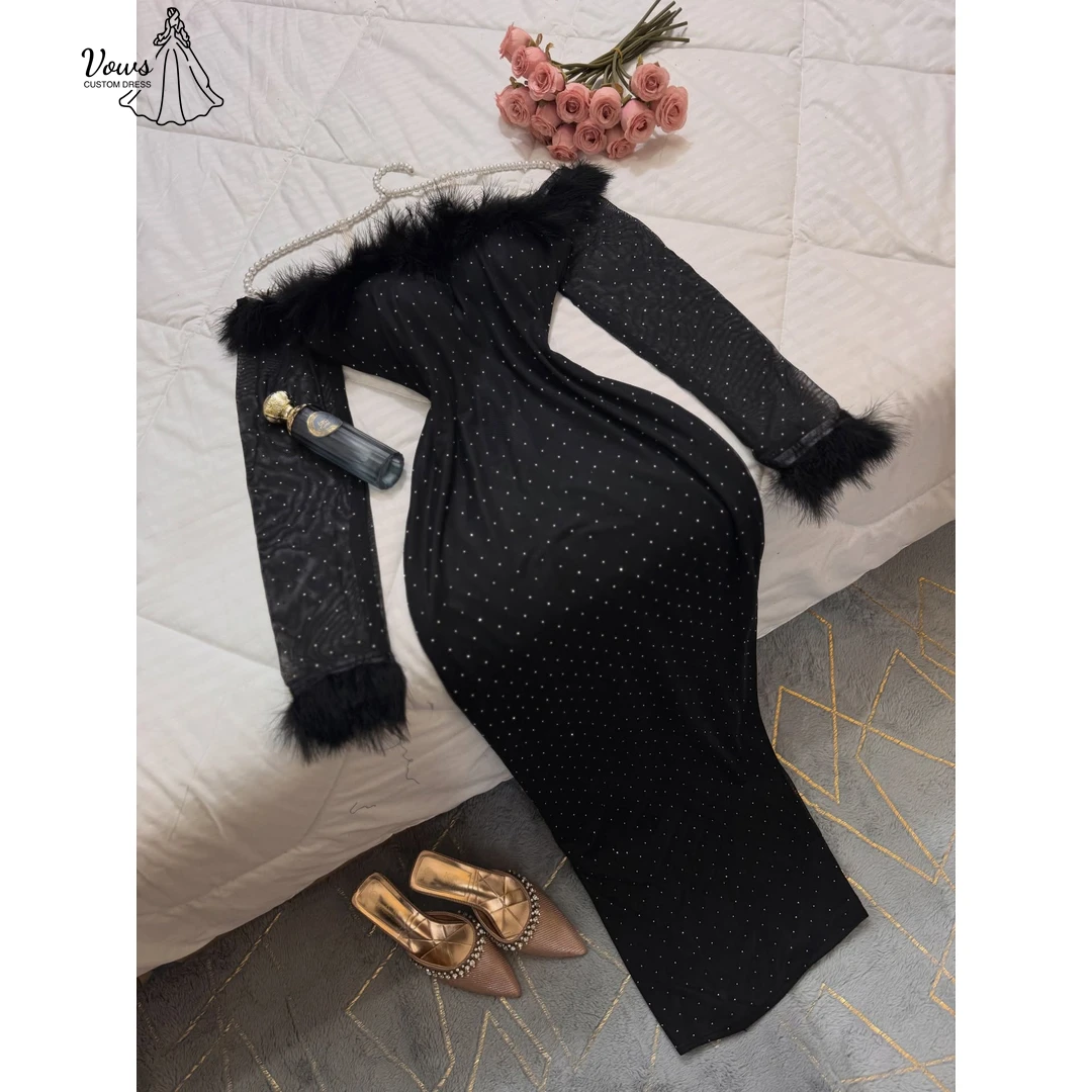 

Vows Fishtail Skirt Luxury Elegant Party Dresses 2026 Luxury Evening Custom Made Feather Black Women's Day Dress 2026 Woman Prom