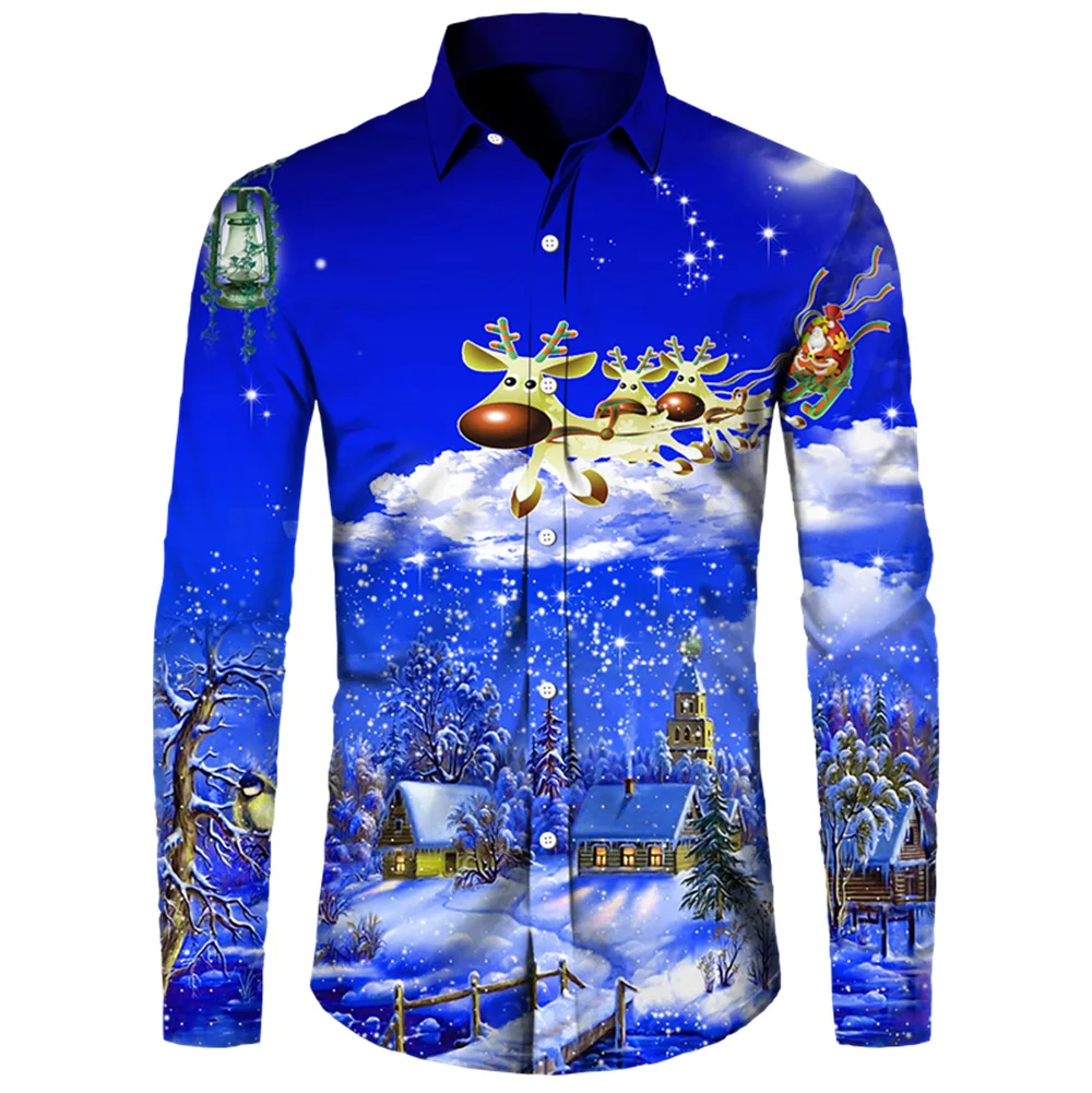 Street party social Christmas style shirt 2024 men\'s printed shirt plus size comfortable and luxurious classic shirt