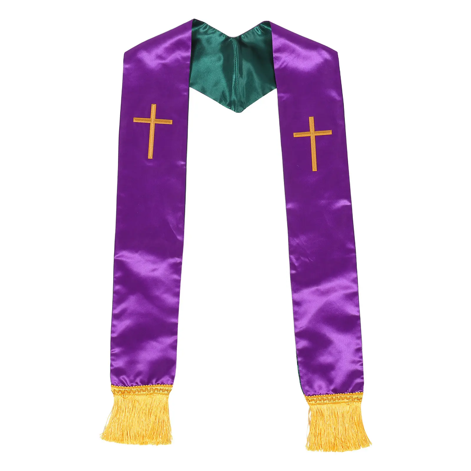 

Двусторонняя вышитая атласная шаль для священнослужителей из тонкой ткани с кисточками и крестом, для церковного пастора, свадебного церемониймейстера, хора, священника