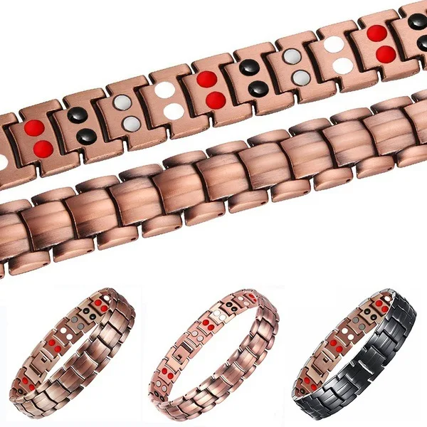 1pcs Hot Selling Red Copper Bracelet Wholesale Retro Copper Bracelet Four In One Dragon Pattern Double Row Magnet Bracelet