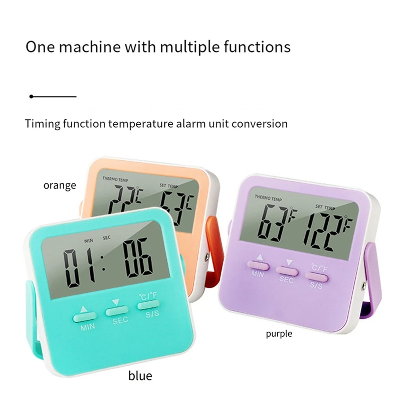 Hot-Digital Food Thermometer Cooking Temperature Alarm Cooking Timer With LED Display Stainless Steel Probe