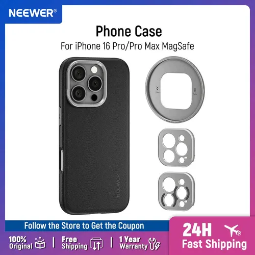 Neewer Funda de teléfono para iPhone 16 Pro 16 Pro Max TPU/PC Funda protectora resistente con soportes de lente de 17 mm, adaptador de filtro de 67 mm